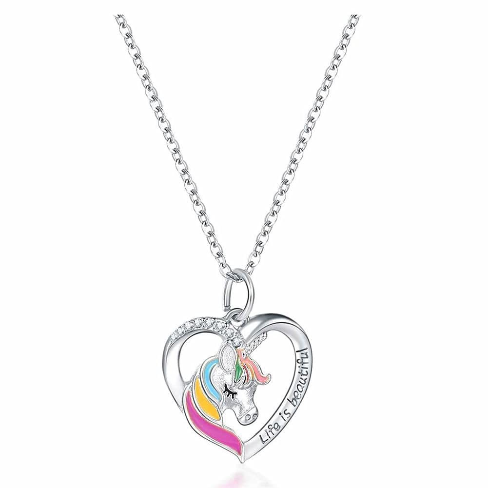 FIEKCORGirl Unicorn Gift, Girl Unicorn Necklace, Lady Gift, Unicorn Gift, Girl Birthday Gift with Heart Pendant