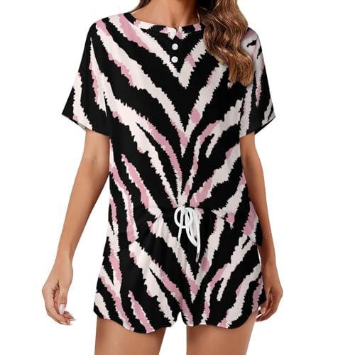Pyjama short femme rayures roses noires contre la chaleur des nuits d'été