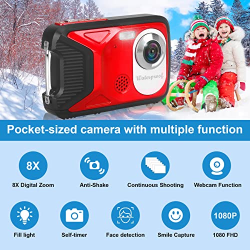 Underwater Camera 17Ft Waterproof Digital Camera With 32Gb Sd Card Compact Point And Shoot Camera, Fhd 1080P 30Mp Waterproof Camera Underwater Camera For Snorkeling, Swimming, Travel (Red) #TOP2