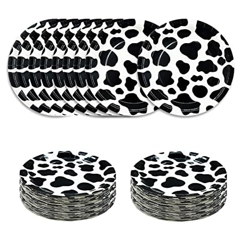 SietDESEO 50 PCS Cow Print Plates 9 Inch Cow Paper Plates for Party Birthday Baby Shower Decoration Disposable Cow Party Supplies Cover