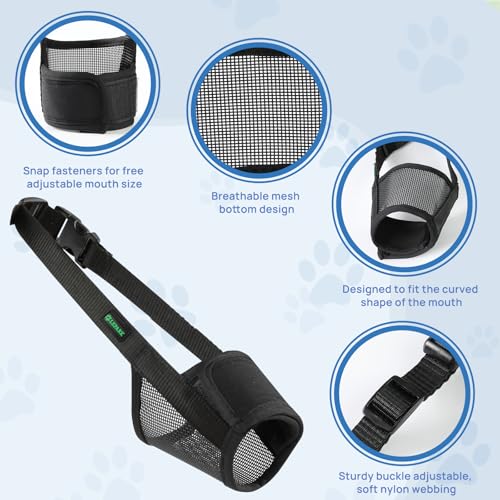 Maulkorb für Hunde, Weich und Atmungsaktiv, Mit Wabenstruktur, Größenverstellbar, Geeignet für Kleine, Mittelgroße und Große Hunde, Verhindert Effektiv Beißen und Bellen(L, Schwarz)