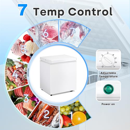 Image of 3.5 Cu.Ft Chest Freezer, Compact Chest Freezer with 7 Thermostat, Mini Deep Freezer with Removable Basket, Low Noise, Top Door Free-Standing Freezer for Garage /Dorm /Office /Apartment, White
