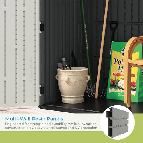 Suncast XL Vertical Storage Shed, 106 Cu Ft, Lockable Doors, Iron Ore Gray - image 4