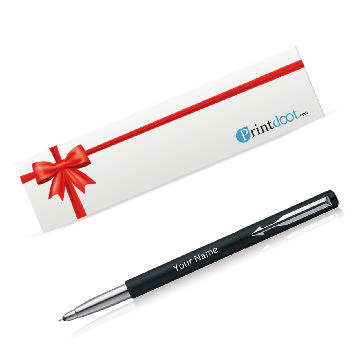 Printdoot Personalized Pen with Name, Customized Parker Vector Matte Black Roller Ball Pen with Name Engraved on Pen, Stainless Steel (1 Unit, Ink Color - Blue), Thanksgiving