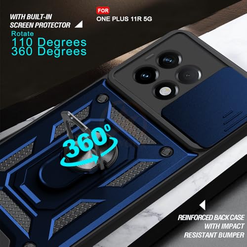 Image of Armor Bumper Back Cover Case for OnePlus 11R 5G Rotating Camera Cover, Ring Holder & Kickstand | Heavy Duty & 360 Degree Protection OnePlus 11R 5G Back Cover (Blue)