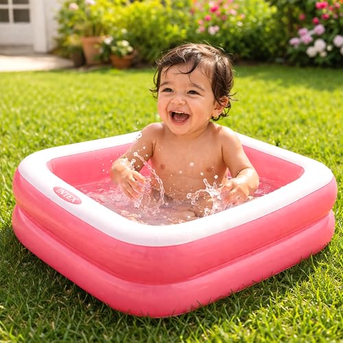 Image of Toyshine Square Inflatable Kids Pool Bath Pool Tub, Summer Water Fun Bathing Tub Toy for Kids - 85x 85x 23 Cms- Pink