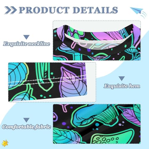 Aflyko Kid Rashguard Shirt Magic Mushroom Neon Leaves Boys Girls Swimsuit Top3