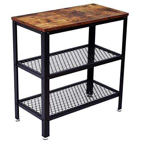 ALPIKA 3-Tier Retro Side Table, Console Table with Storage Rack, Narrow Nightstand for Small Spaces, Mesh Shelf for Living Room, Bedroom, Entryway, Kitchen Storage Table,Easy Assembly, Rustic Brown