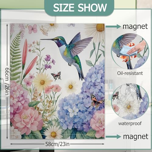 Image of Dishwasher Cover,Hummingbird Reusable Dishwasher Magnet Cover,Decorative Spring Hydrangea Wildflowers Magnetic Refrigerator Cover Front Panel Cover for Kitchen Decor 23x26 Inch