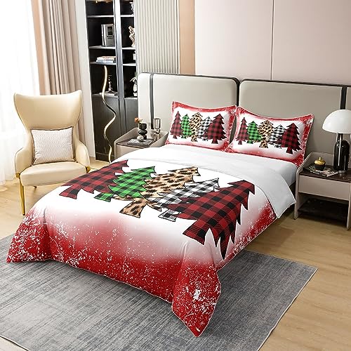 Homewish 100% Natural Cotton Xmas Duvet Cover Christmas Bedding Set Double Leopard Print Xmas Tree Comforter Cover Buffalo Plaid Red Grunge Tie Dye Bed Sets with 2 Pillowcases Soft - Image 3
