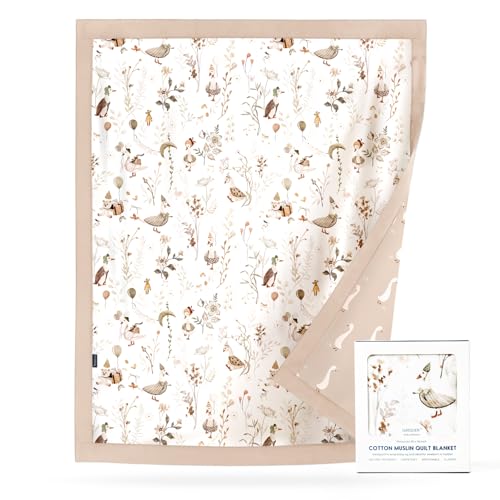 Image of GRSSDER Cotton Muslin Quilt Blanket - Silky Soft and Breathable Baby Blanket Quilt, Oversized Muslin Blankets for Newborns, Toddlers & Kids, 6 Layers Reversible Design for All Seasons, 40 inch x 50 inch