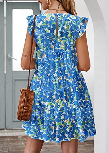 Image of KIRUNDO Summer Dresses for Women Sundress Sleeveless Ruffle Sleeve Round Neck Loose Short Flowy Pleated Mini Babydoll Dress