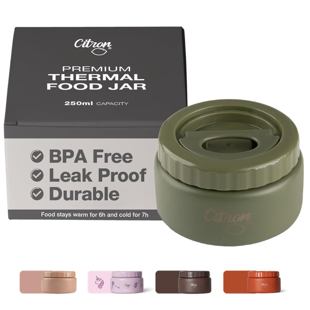 Vacuum Insulated Food Jar 250ml for Kids, Portable and Leakproof, Excellent for School & Travel, Amazingly Created in Green Color