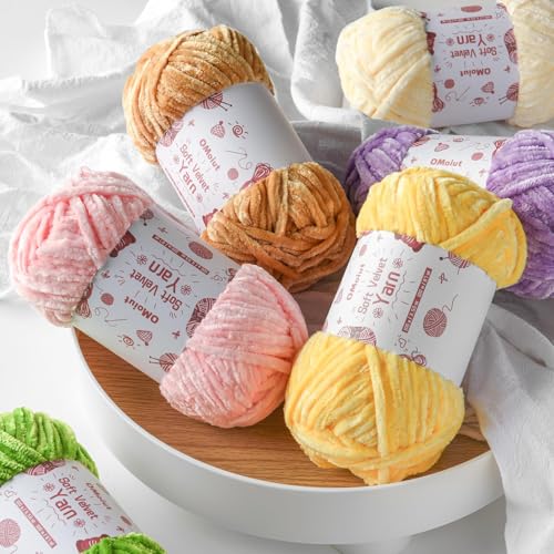 Image of 2x100g Fluffy Velvet Chenille Yarn for Crocheting and Knitting, 80m (87.5yd) Baby Yarn for Crocheting Soft, Crochet Chunky Yarns Amigurumi Yarns (2 Golden Yellow)