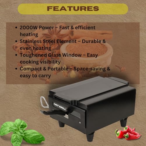 Image of Hot Grill 14-Inch Electric Tandoor, 2000W Stainless Steel Heating Element, Multi-Function Grilling, Roasting & Baking, Durable Metal Construction, Ideal for Tandoori Chicken, Naan & Kebabs & More