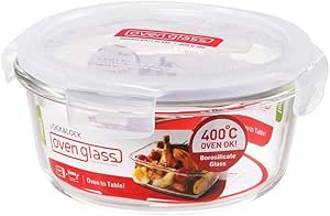 LocknLock Eco Ovenglass Glass Food Storage Containers with Lids 650ml - Airtight, Leakproof Round Glass Food Container with Recycled Plastic Lid, Oven Safe, Dishwasher Safe, Diameter 15.5 x 7.5cm