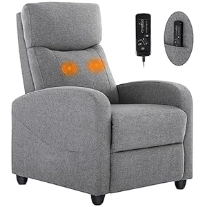 Recliner Chair for Living Room, Fabric Massage Recliner Chair Winback Single Sofa Home Theater Chairs Adjustable Modern Reclining Chair with Padded Seat Backrest for Adults（Light Grey）