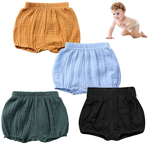 Funkeet 4 Pack Baby Cotton Linen Blend Bloomer Shorts for Newborn Unisex Boy Girl (A, S)