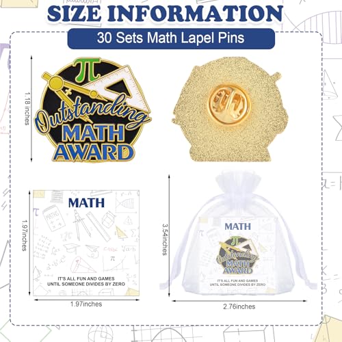 Image of Liliaafar 30 Pcs Math Lapel Pins Gifts Mathematics Award Pi Pins with Cards Bulk for Math Club Student Teacher 2026 Graduation