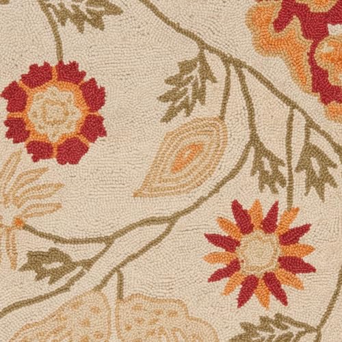 Image of FloorFusion 'Floral' Design Premium Rug Loop Cut High Low Pile Woolen Carpet for Living Room Bedroom Drawing Room Hall and Floor Size 6 x 8 feet (180x240 cm) Color Ivory & Blue Multi