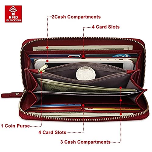 Image of Contacts Wristlet Wallets for Women with RFID Protection | Ladies Leather Clutch /Wallet | Large Capacity Zipper Purse /Card Holder Organizer for Women (Red)