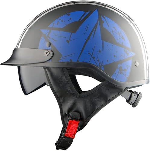 1Storm Casco de media cara para motocicleta, ciclomotores, scooter, piloto con visera ahumada interior retráctil