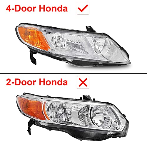 Alziria Fit For 06 07 08 09 10 11 Honda Civic Headlight 2006 2007 2008 2009 2010 2011 Honda Civic Headlights 2006-2011 Honda Civic Headlight Assembly 4-Door Sedan(Not Fit 2Door Coupe) #TOP3