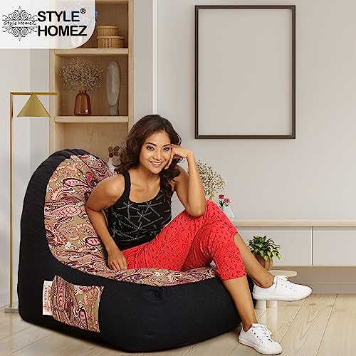 Image of Style Homez Urban Design Denim Canvas Paisley Printed Bean Bag XXL Size Filled with Beans Fillers