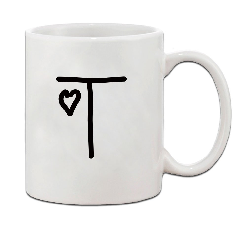 Taza De Café T Corazones de Amor Letra Inicial Monograma T Taza De Regalo