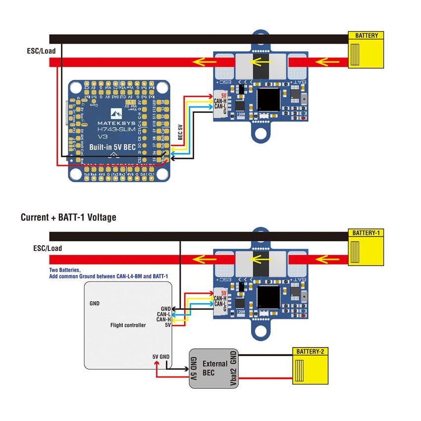 Wiring diagram for CAN-L4-BM with dual battery and built-in BEC