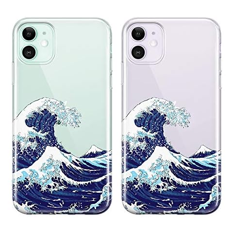 uCOLOR Ocean Case for iPhone 11 (6.1 inch) Japanese Wave Thin Slim Hybrid Case Hard PC with Soft TPU Bumper Anti-Scratch Protective Crystal Clear Case for iPhone 11 XIR 6.1 inch 2019 Cover