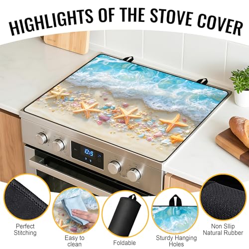 Image of Stove Top Cover for Electric Stove,Glass Stove Top Cover, Heat Resistant Glass Cooktop Cover, Stovetop Protector, Kitchen Decor, Dish Drying Mats Cover for Ceramic Washer Top 28.5x20.5 inch