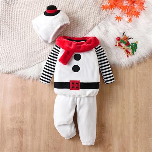 Cute Clothes Set for Kids Girls Outfit Soft Cotton Warm Crewneck Long Sleeved Round Neck Snowman Clothes Set For4