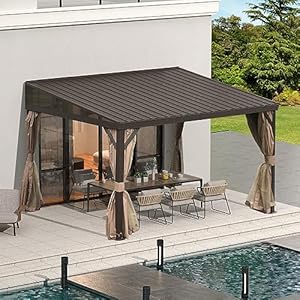 Domi12x14ftleantogazebohardtopwallmountedgazebowithslopinggalvanizedsteelroofwallpergolawithaluminumframecurtainsandnettingforpatiodeckgardenbackyard Urban Country Home Decor Domi 12x14ft lean to gazebo hardtop wall mounted gazebo with sloping galvanized steel roof wall pergola with aluminum frame curtains and netting for patio deck garden backyard urban country home decor