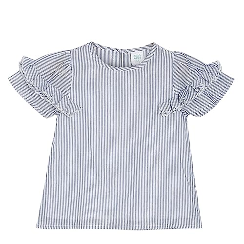 Image of miniklub Girls Grey & White Striped A-Line Pure Cotton Top