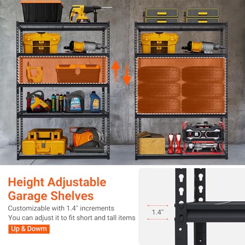 GarveeHome Heavy Duty Storage Shelves - 48x18in, 2500lbs Load Bearing, Durable Storage Shelves, Adjustable Height Garage Storage Shelving, Metal Storage Utility Rack Shelf Unit, Easy Assemble