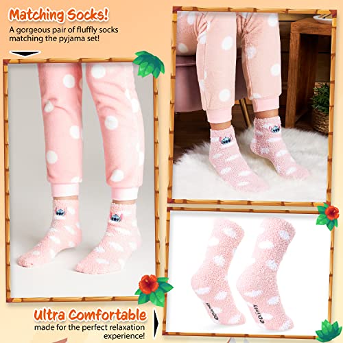 Image of Disney Womens Pyjamas, Fleece Loungewear and Fluffy Socks Stitch Gift Set