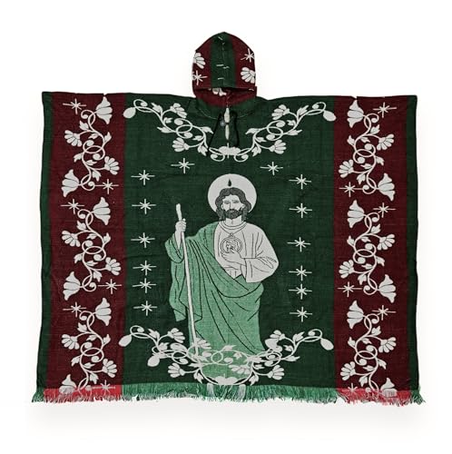 St. Jude Alpaca Green Wool Poncho Cape Shawl Blanket San Judas Tadeo Zarape Gaban Unisex Indigenous Handmade Christian Catholic Gift Sweater2