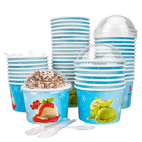 Envase para Copa de Helado,50 Piezas 4oz Resuable Papel Helado Tubos Sopa Recipientes con 50 Piezas...