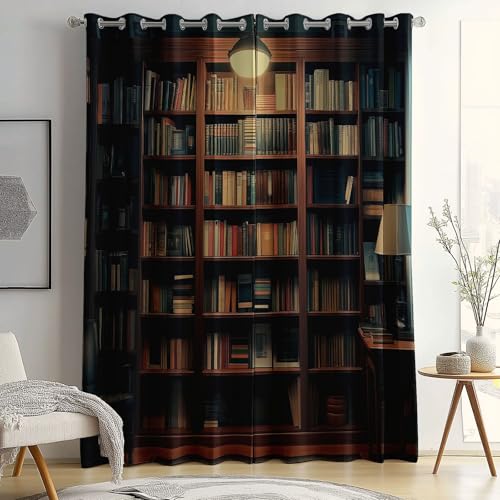 Cortinas Opacas con Aislamiento térmico, Estilo Retro Cortinas con Estantería Estampadas, 140 x 245 cm (2 Paneles) para Dormitorio Salon Habitacion Cortinas de Casa con Ojales