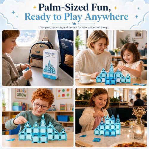 Image of Mini Magnetic Tiles 30PCS Ice Castle Building Set for Kids Ages 3+ | travel friendly,ice castle magnetic tiles, mini 30pcs set, safe abs, strong magnets, stem pretend play toy for kids 3+