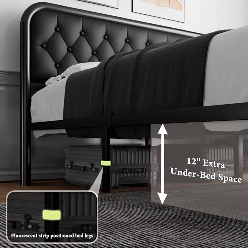 iPormis King Size Metal Bed Frame with Leather Headboard, Heavy-Duty Platform Bed Frame, Thicker Metal Steel Slats Support, 12'' Under-Bed Space, Noise-Free, Easy Assembly, Matte Black - Image 6