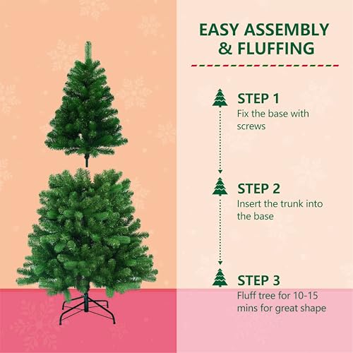 6ft Artificial Christmas Tree - 180cm with 100 LED Lights & 24 Balls & Top Star,950 Branch Tips,Easy Assembly,Metal Stand - Image 4
