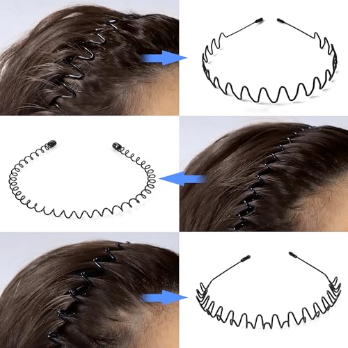6 Stück Metallische Wellen Haarbänder, Elastische Stirnbänder für Frauen und Männer, Sportliche Kopfband Unisex, Dünnes Haarband für Outdoor, Yoga und Alltag