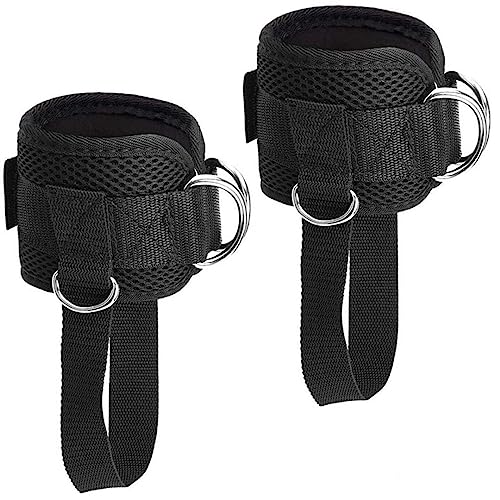 Ankle Straps Ankle Bands Wrist Cuffs Padded Straps Adjustable Fitness Glute Kickback D-Ring for Cable Machine with Extra Foot Heel Belts 1 Pair