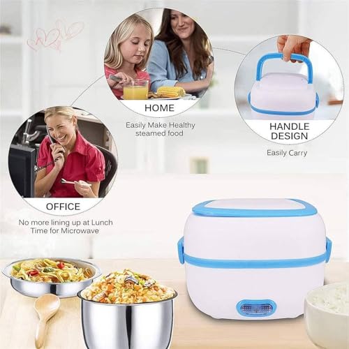Image of Electric Lunch Box 3-in-1 Food Heater, Cooker & Steamer | Portable Stainless Steel Lunch Box with Removable Bowls | Leakproof & Easy to Clean Ideal for Office Home & Travel (1 Set)