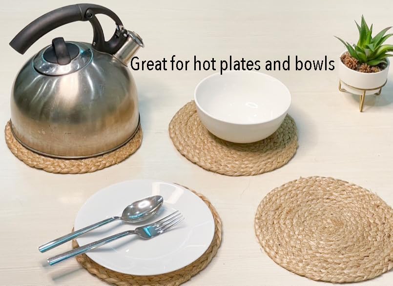 Miniatura 4 de Chardin Home Salvamanteles trenzados de 8 pulgadas, juego de 4, bohemio rústico, absorbente, resistente al calor para sartenes calientes, platos,