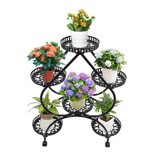 Soporte para plantas de 4 niveles de metal, escalera para flores en forma de corazón, estantería para plantas con 6 soportes para macetas, soporte para macetas para interior y exterior, escalera para