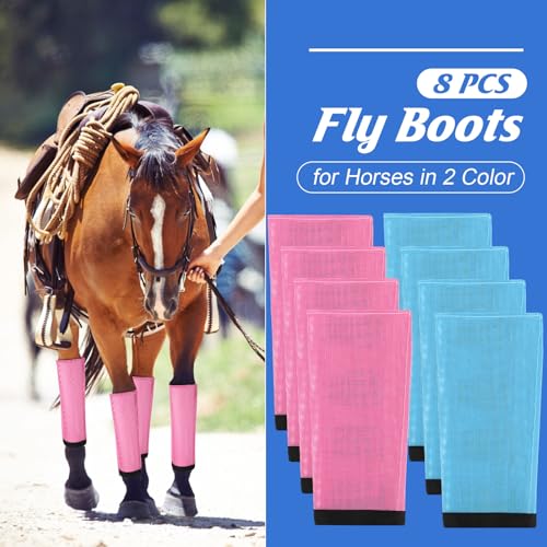 Image of Set of 8 Mesh Fly Boots for Horse Breathable Mesh Horse Boots Protective Loose Wraps Adjustable for Preventing Legs Reduces Flies and Mosquitoes Bites