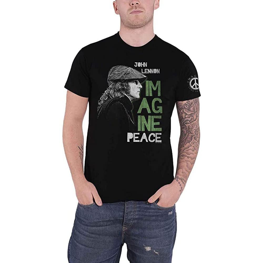 John Lennon Men's Imagine Peace Regular Fit Crew Neck Short Sleeve T - Shirt, Black (Black Black), Large (Manufacturer Size:Large)